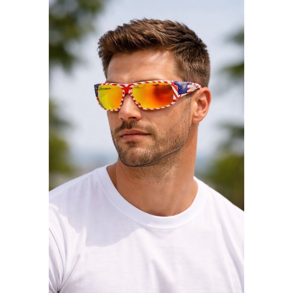 Men’s Patriotic American Flag Sunglasses Mirrored Lens UV Protection